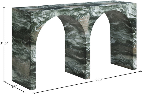 Meridian Furniture Faenza Art Deco Console Table with Marble Veined Finish for Entryway or Living Room Decor Green 99074Green-T