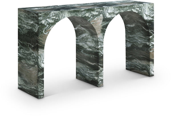 Meridian Furniture Faenza Art Deco Console Table with Marble Veined Finish for Entryway or Living Room Decor Green 99074Green-T