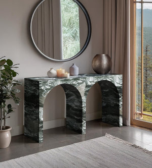 Meridian Furniture Faenza Art Deco Console Table with Marble Veined Finish for Entryway or Living Room Decor Green 99074Green-T