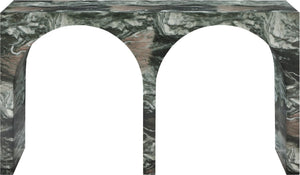 Meridian Furniture Faenza Art Deco Console Table with Marble Veined Finish for Entryway or Living Room Decor Green 99074Green-T