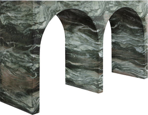 Meridian Furniture Faenza Art Deco Console Table with Marble Veined Finish for Entryway or Living Room Decor Green 99074Green-T