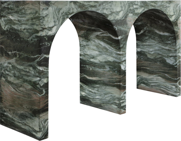 Meridian Furniture Faenza Art Deco Console Table with Marble Veined Finish for Entryway or Living Room Decor Green 99074Green-T