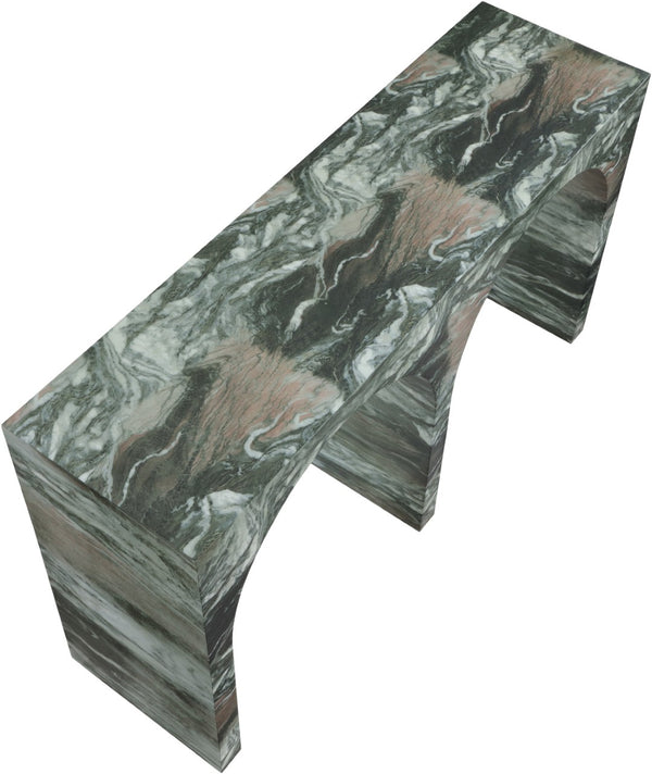 Meridian Furniture Faenza Art Deco Console Table with Marble Veined Finish for Entryway or Living Room Decor Green 99074Green-T