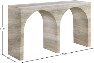 Meridian Furniture Faenza Art Deco Console Table with Marble Veined Finish for Entryway or Living Room Decor Natural 99074Travertine-T