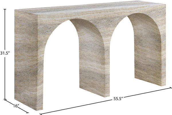 Meridian Furniture Faenza Art Deco Console Table with Marble Veined Finish for Entryway or Living Room Decor Natural 99074Travertine-T