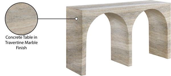 Meridian Furniture Faenza Art Deco Console Table with Marble Veined Finish for Entryway or Living Room Decor Natural 99074Travertine-T
