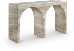 Meridian Furniture Faenza Art Deco Console Table with Marble Veined Finish for Entryway or Living Room Decor Natural 99074Travertine-T
