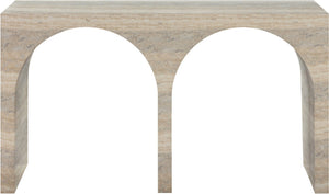 Meridian Furniture Faenza Art Deco Console Table with Marble Veined Finish for Entryway or Living Room Decor Natural 99074Travertine-T