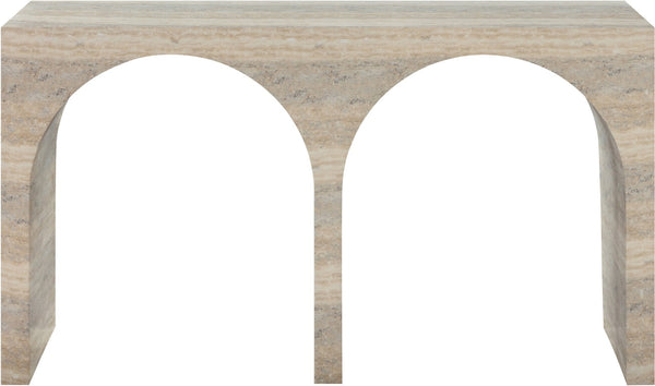 Meridian Furniture Faenza Art Deco Console Table with Marble Veined Finish for Entryway or Living Room Decor Natural 99074Travertine-T