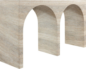 Meridian Furniture Faenza Art Deco Console Table with Marble Veined Finish for Entryway or Living Room Decor Natural 99074Travertine-T