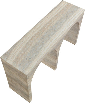 Meridian Furniture Faenza Art Deco Console Table with Marble Veined Finish for Entryway or Living Room Decor Natural 99074Travertine-T