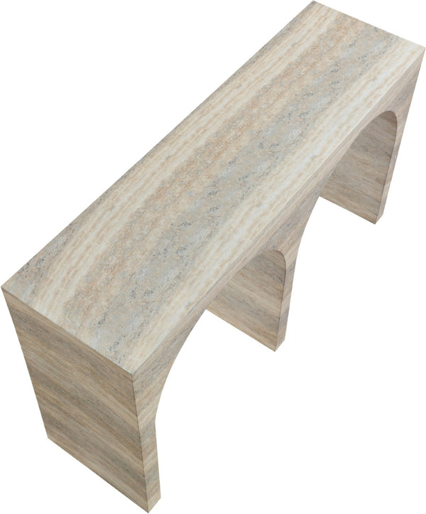 Meridian Furniture Faenza Art Deco Console Table with Marble Veined Finish for Entryway or Living Room Decor Natural 99074Travertine-T