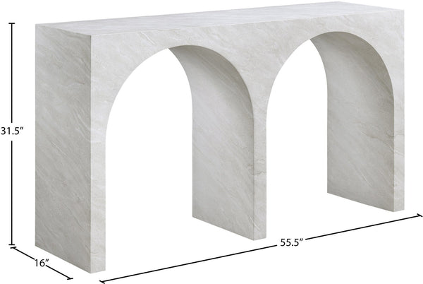 Meridian Furniture Faenza Art Deco Console Table with Marble Veined Finish for Entryway or Living Room Decor White 99074White-T