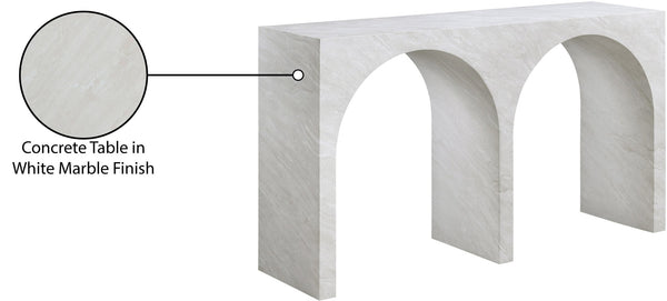 Meridian Furniture Faenza Art Deco Console Table with Marble Veined Finish for Entryway or Living Room Decor White 99074White-T