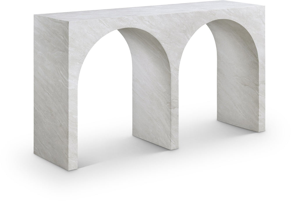Meridian Furniture Faenza Art Deco Console Table with Marble Veined Finish for Entryway or Living Room Decor White 99074White-T