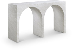 Meridian Furniture Faenza Art Deco Console Table with Marble Veined Finish for Entryway or Living Room Decor White 99074White-T