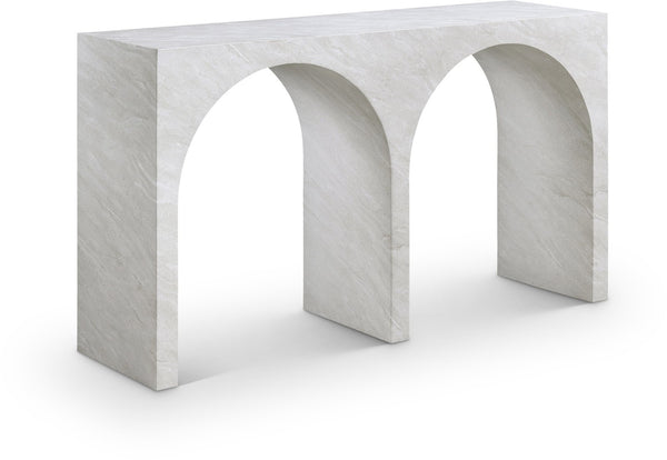 Meridian Furniture Faenza Art Deco Console Table with Marble Veined Finish for Entryway or Living Room Decor White 99074White-T