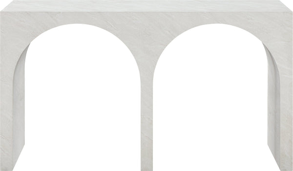 Meridian Furniture Faenza Art Deco Console Table with Marble Veined Finish for Entryway or Living Room Decor White 99074White-T