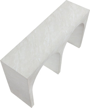 Meridian Furniture Faenza Art Deco Console Table with Marble Veined Finish for Entryway or Living Room Decor White 99074White-T