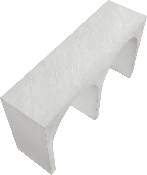 Meridian Furniture Faenza Art Deco Console Table with Marble Veined Finish for Entryway or Living Room Decor White 99074White-T