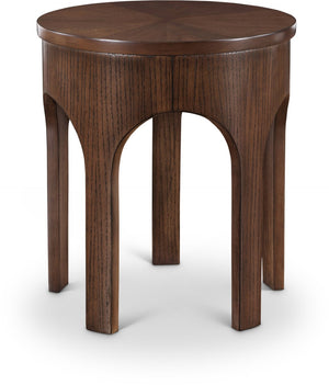 Meridian Furniture Westfield Art Deco Oak Veneer End Table with Geometric Design for Living Room or Entryway Brown 99076Brown-E