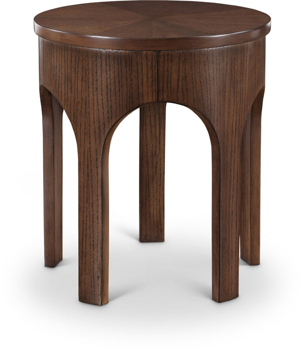 Meridian Furniture Westfield Art Deco Oak Veneer End Table with Geometric Design for Living Room or Entryway Brown 99076Brown-E