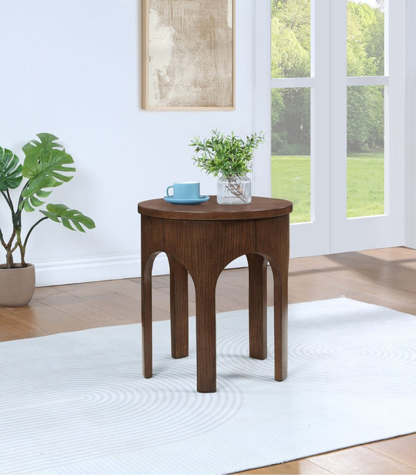 Meridian Furniture Westfield Art Deco Oak Veneer End Table with Geometric Design for Living Room or Entryway Brown 99076Brown-E