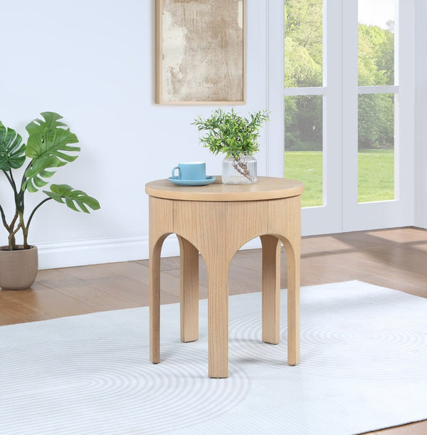 Meridian Furniture Westfield Art Deco Oak Veneer End Table with Geometric Design for Living Room or Entryway Natural 99076Oak-E