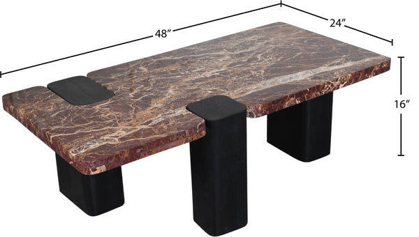 Meridian Furniture Ravenna Genuine Stone Top Coffee Table with Art Deco Oak Wood Base for Living Rooms Burgundy Genuine Marble - B 99077Cherry-CT