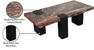 Meridian Furniture Ravenna Genuine Stone Top Coffee Table with Art Deco Oak Wood Base for Living Rooms Burgundy Genuine Marble - B 99077Cherry-CT