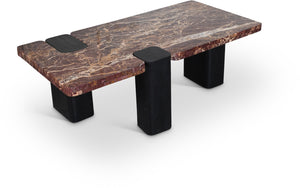 Meridian Furniture Ravenna Genuine Stone Top Coffee Table with Art Deco Oak Wood Base for Living Rooms Burgundy Genuine Marble - B 99077Cherry-CT