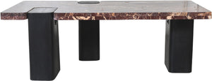 Meridian Furniture Ravenna Genuine Stone Top Coffee Table with Art Deco Oak Wood Base for Living Rooms Burgundy Genuine Marble - B 99077Cherry-CT