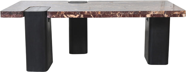 Meridian Furniture Ravenna Genuine Stone Top Coffee Table with Art Deco Oak Wood Base for Living Rooms Burgundy Genuine Marble - B 99077Cherry-CT
