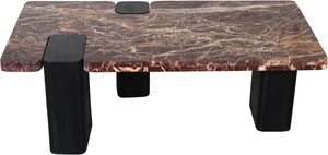 Meridian Furniture Ravenna Genuine Stone Top Coffee Table with Art Deco Oak Wood Base for Living Rooms Burgundy Genuine Marble - B 99077Cherry-CT