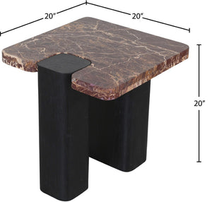 Meridian Furniture Ravenna Genuine Marble Top Oak Base End Table with Art Deco Inspired Sculptural Form 99077Cherry-ET