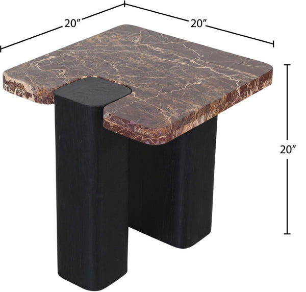Meridian Furniture Ravenna Genuine Marble Top Oak Base End Table with Art Deco Inspired Sculptural Form 99077Cherry-ET