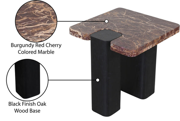 Meridian Furniture Ravenna Genuine Marble Top Oak Base End Table with Art Deco Inspired Sculptural Form 99077Cherry-ET