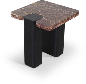 Meridian Furniture Ravenna Genuine Marble Top Oak Base End Table with Art Deco Inspired Sculptural Form 99077Cherry-ET