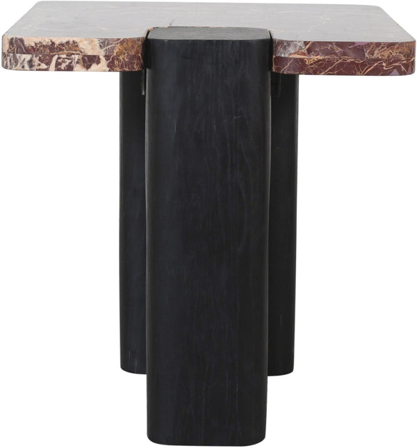 Meridian Furniture Ravenna Genuine Marble Top Oak Base End Table with Art Deco Inspired Sculptural Form 99077Cherry-ET