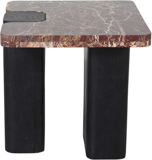 Meridian Furniture Ravenna Genuine Marble Top Oak Base End Table with Art Deco Inspired Sculptural Form 99077Cherry-ET