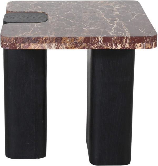 Meridian Furniture Ravenna Genuine Marble Top Oak Base End Table with Art Deco Inspired Sculptural Form 99077Cherry-ET
