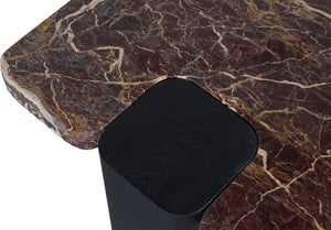 Meridian Furniture Ravenna Genuine Marble Top Oak Base End Table with Art Deco Inspired Sculptural Form 99077Cherry-ET