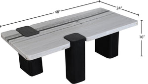 Meridian Furniture Ravenna Genuine Stone Top Coffee Table with Art Deco Oak Wood Base for Living Rooms Panda Genuine Marble 99077Panda-CT