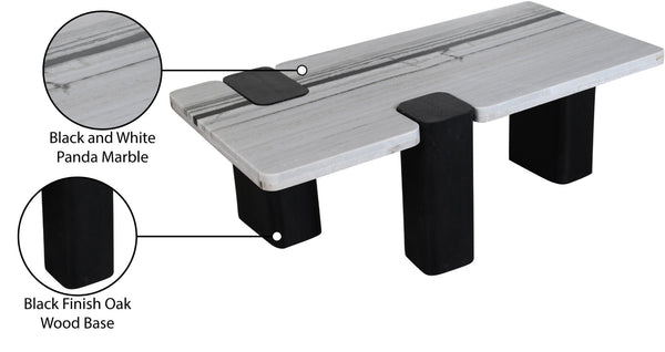 Meridian Furniture Ravenna Genuine Stone Top Coffee Table with Art Deco Oak Wood Base for Living Rooms Panda Genuine Marble 99077Panda-CT