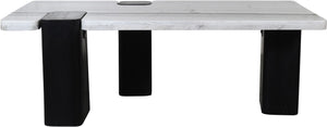 Meridian Furniture Ravenna Genuine Stone Top Coffee Table with Art Deco Oak Wood Base for Living Rooms Panda Genuine Marble 99077Panda-CT
