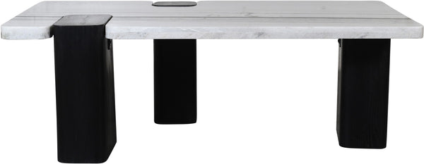 Meridian Furniture Ravenna Genuine Stone Top Coffee Table with Art Deco Oak Wood Base for Living Rooms Panda Genuine Marble 99077Panda-CT