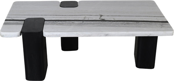 Meridian Furniture Ravenna Genuine Stone Top Coffee Table with Art Deco Oak Wood Base for Living Rooms Panda Genuine Marble 99077Panda-CT