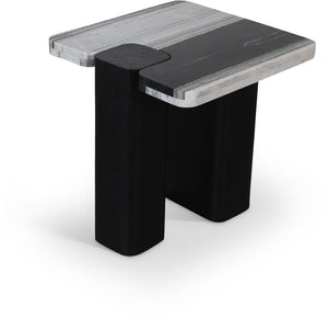 Meridian Furniture Ravenna Panda Marble Top Oak Base End Table with Art Deco Silhouette for Living Rooms 99077Panda-ET