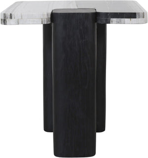 Meridian Furniture Ravenna Panda Marble Top Oak Base End Table with Art Deco Silhouette for Living Rooms 99077Panda-ET
