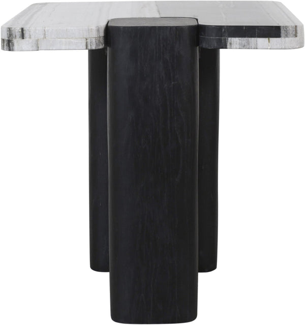 Meridian Furniture Ravenna Panda Marble Top Oak Base End Table with Art Deco Silhouette for Living Rooms 99077Panda-ET
